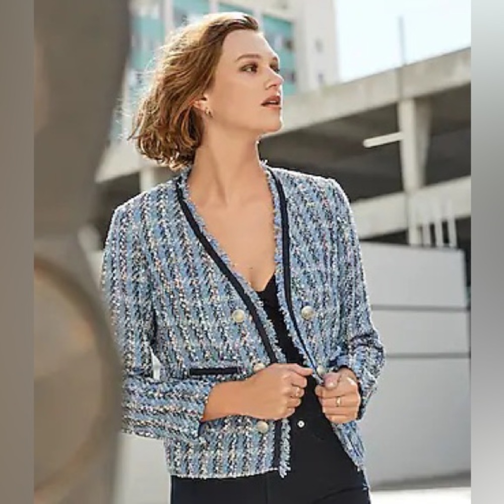 Express tweed boucle blue blazer